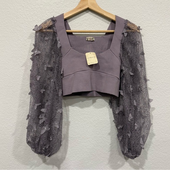 Free People Flutter By Butterfly Lilac Crop Top - Picture 3 of 12